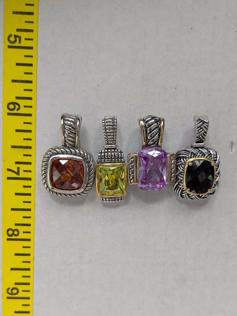 Lot 4 Faceted Multi Color Stone Silver Gold Tone Designer Style Pendants